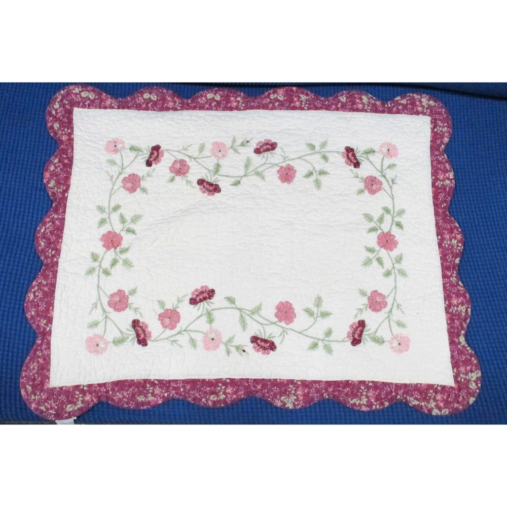 Martha Stewart Collection Floral Embroidered Quilted Pillow Sham Scalloped Pink
